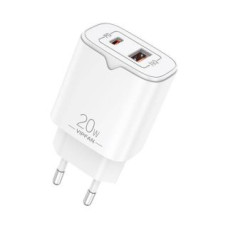 Vipfan Adapteris Vipfan  Network charger VFAN E08, USB + USB-C, 20W PD + QC 3.0 (white)