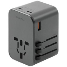 Energea Adapteris ENERGEA  ENERGEA ład. siec. 1xUSB+2xUSB-C PD-PPS-QC 3.0 65W 1A2C adapter 4w1 US/UA/EU/UK szary/gunmetal Travelworld Adapter GaN65W