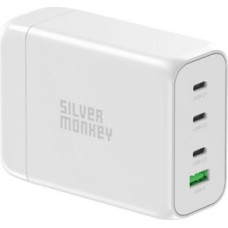 Silver Monkey Adapteris Silver Monkey  Silver Monkey SMA152 130W GaN charger 3xUSB-C PD USB-A QC 3.0 with detachable power cable - white