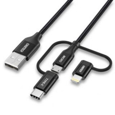 Choetech Kabelis Choetech  Choetech 3in1 MFI cable USB - USB Type C / micro USB / Lightning (charging 3A / data transmission 480 Mbps) 1.2m black (IP0030-BK)