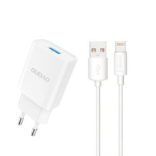 Dudao Adapteris Dudao  Dudao A4EU USB-A 2.1A wall charger - white + USB-A - Lightning cable