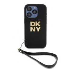 Dkny Aizmugurējais vāciņš DKNY - DKNY PU Leather Stack Logo Wrist Strap Case for iPhone 15 Pro Black