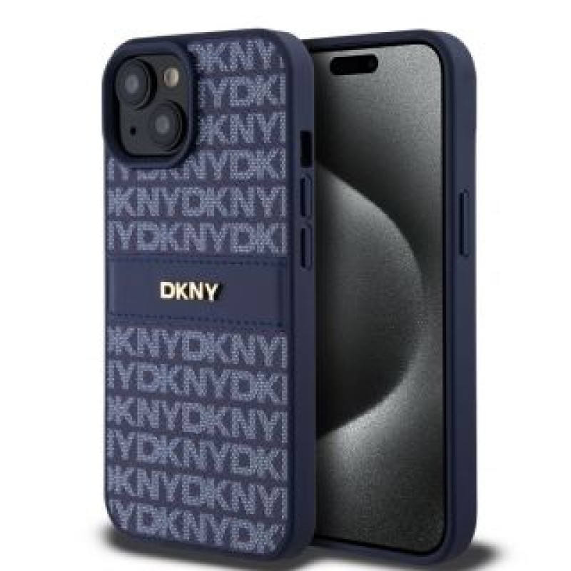 Dkny Aizmugurējais vāciņš DKNY - DKNY PU Leather Repeat Pattern Tonal Stripe Case for iPhone 15 Blue