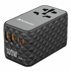 Verbatim Parveidotājs Verbatim  Verbatim Adapter podróżny EU/UK/US GaN 2xUSB-A/2xUSB-C PD 100W UTA-06 czarny/black 32121