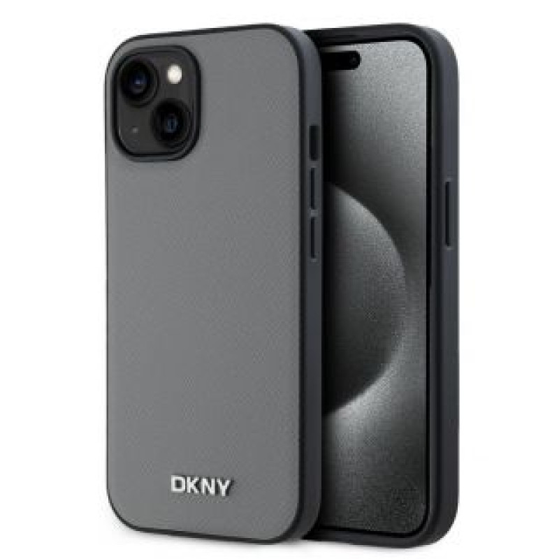 Dkny Aizmugurējais vāciņš DKNY - DKNY PU Leather Silver Metal Logo Magsafe Case for iPhone 14 Grey