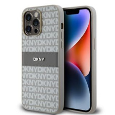 Dkny Aizmugurējais vāciņš DKNY - DKNY PU Leather Repeat Pattern Tonal Stripe Case for iPhone 14 Pro Beige