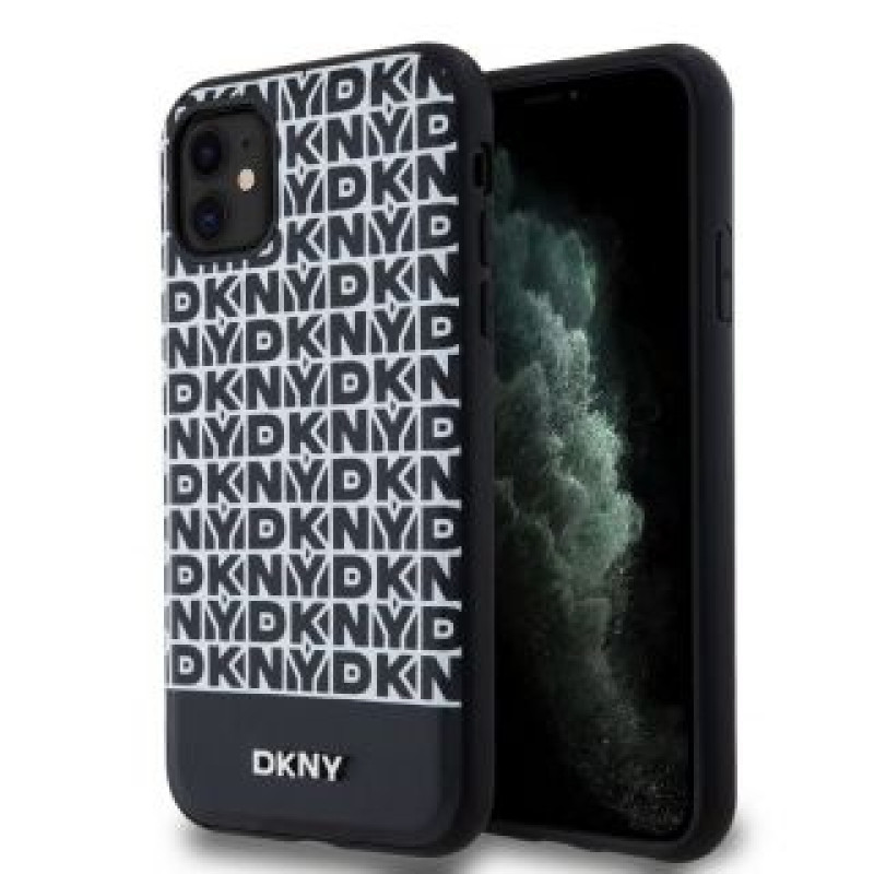 Dkny Aizmugurējais vāciņš DKNY - DKNY PU Leather Repeat Pattern Bottom Stripe MagSafe Case for iPhone 11 Black