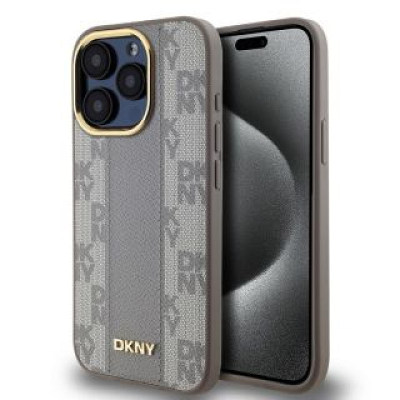 Dkny Aizmugurējais vāciņš DKNY Apple DKNY PU Leather Checkered Pattern Magsafe Case for iPhone 15 Pro Beige