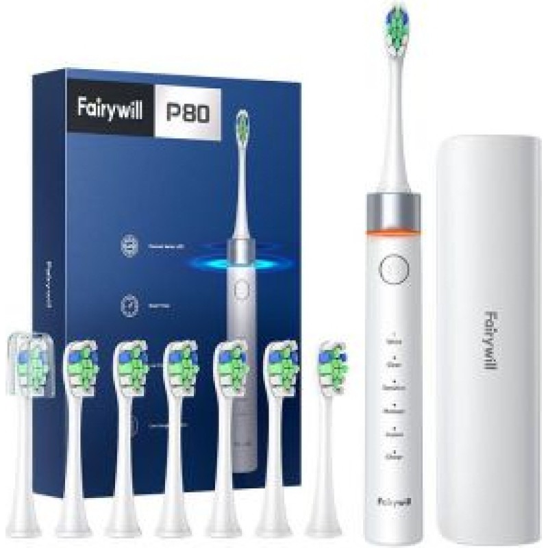 Fairywill Zobu birste FairyWill  FairyWill FW-P80 sonic toothbrush with tip set and case (White)