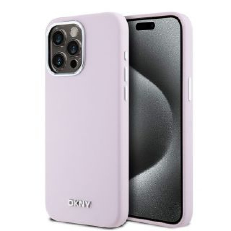 Dkny Aizmugurējais vāciņš DKNY - DKNY Liquid Silicone Silver Metal Logo MagSafe Case for iPhone 15 Pro Max Pink