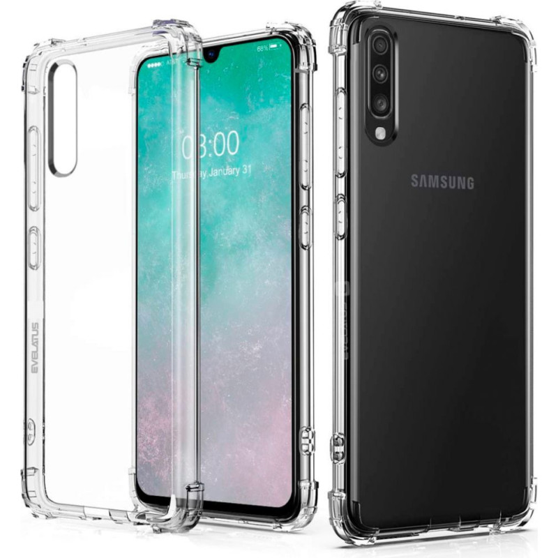 Evelatus Aizmugurējais vāciņš Evelatus Samsung Galaxy A70 Military Shockproof Silicone Case TPU Transparent