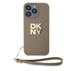 Dkny Aizmugurējais vāciņš DKNY - DKNY PU Leather Stack Logo Wrist Strap Case for iPhone 14 Pro Max Beige