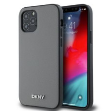 Dkny Aizmugurējais vāciņš DKNY - DKNY PU Leather Silver Metal Logo Magsafe Case for iPhone 12/12 Pro Grey