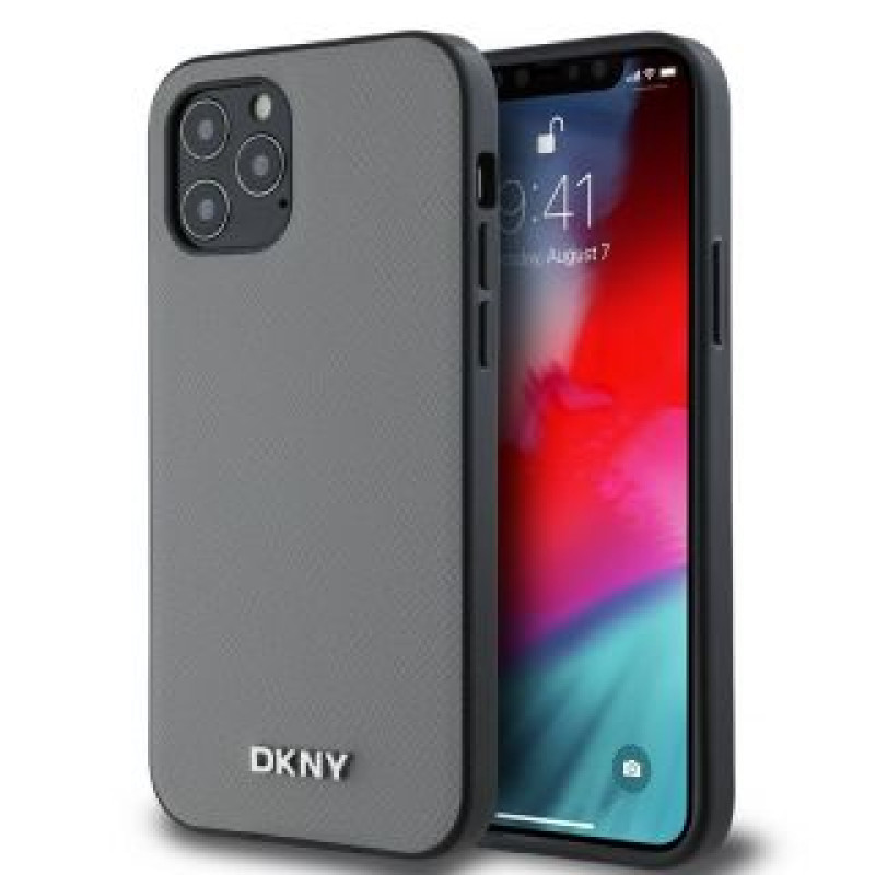 Dkny Aizmugurējais vāciņš DKNY - DKNY PU Leather Silver Metal Logo Magsafe Case for iPhone 12/12 Pro Grey