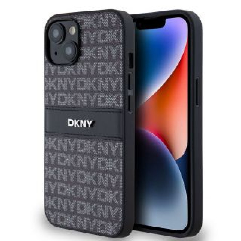 Dkny Aizmugurējais vāciņš DKNY - DKNY PU Leather Repeat Pattern Tonal Stripe Case for iPhone 14 Black