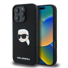 Apple Aizmugurējais vāciņš Apple - Karl Lagerfeld Liquid Silicone Karl Head MagSafe Case for iPhone 16 Pro Black