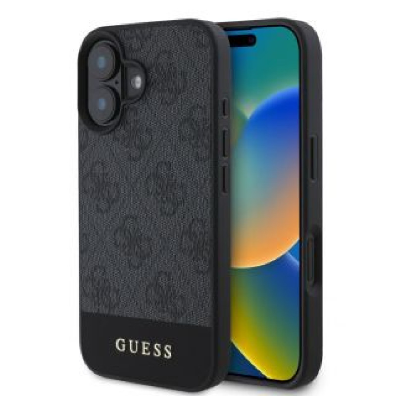 Apple Aizmugurējais vāciņš Apple - Guess PU 4G Stripe Case for iPhone 16 Grey