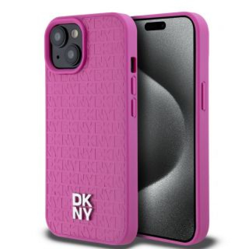 Dkny Aizmugurējais vāciņš DKNY - DKNY PU Leather Repeat Pattern Stack Logo MagSafe Case for iPhone 15 Pink