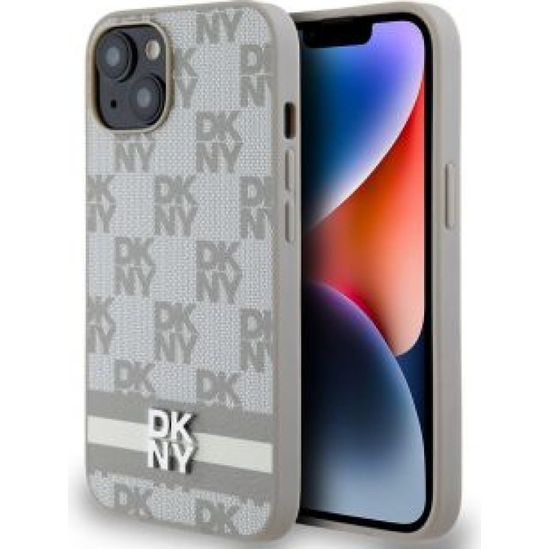 Dkny Aizmugurējais vāciņš DKNY - DKNY PU Leather Checkered Pattern and Stripe Case for iPhone 14 Beige