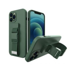 Ilike Aizmugurējais vāciņš iLike Samsung Galaxy A22 5G Rope case gel TPU airbag case cover with lanyard Dark Green