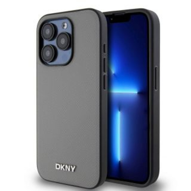 Dkny Aizmugurējais vāciņš DKNY - DKNY PU Leather Silver Metal Logo Magsafe Case for iPhone 14 Pro Max Grey