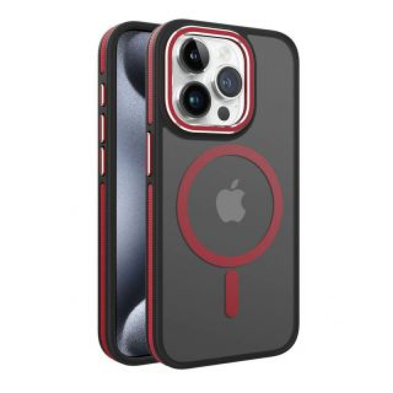 Ilike Aizmugurējais vāciņš iLike Apple iPhone 15 Pro Max DUAL METAL FRAME MAGSAFE CASE Red