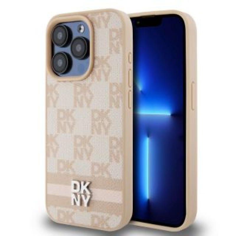 Dkny Aizmugurējais vāciņš DKNY - DKNY PU Leather Checkered Pattern and Stripe Case for iPhone 13 Pro Max Pink