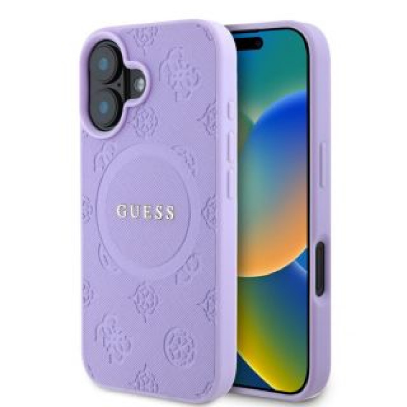 Apple Aizmugurējais vāciņš Apple - Guess Saffiano Peony Stamp MagSafe Case for iPhone 16 Purple