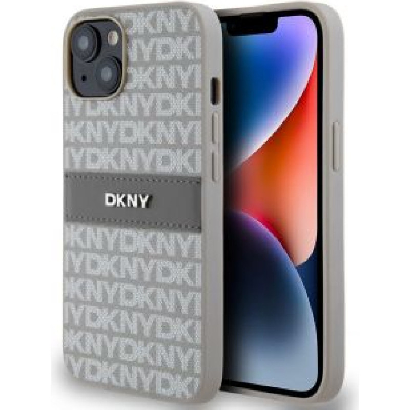 Dkny Aizmugurējais vāciņš DKNY - DKNY PU Leather Repeat Pattern Tonal Stripe Case for iPhone 14 Beige