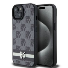 Dkny Cits mobilo telefonu aksesuārs DKNY  DKNY Leather Checkered Mono Pattern & Printed Stripes Case for iPhone 15/14/13 - Black