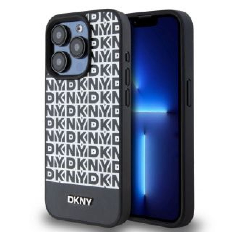 Dkny Aizmugurējais vāciņš DKNY - DKNY PU Leather Repeat Pattern Bottom Stripe MagSafe Case for iPhone 13 Pro Max Black