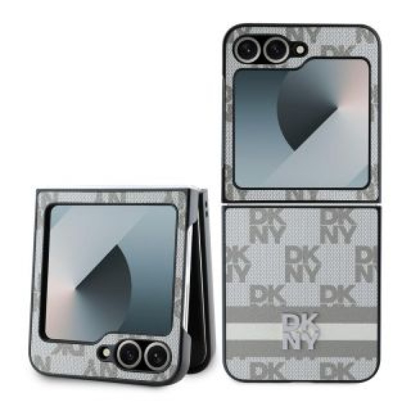 Dkny Atveramie maciņi DKNY - DKNY PU Leather Checkered Pattern and Stripe Case for Samsung Galaxy Z Flip 6 Beige