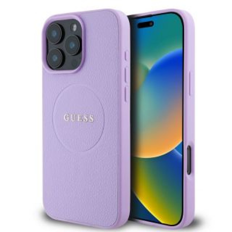 Apple Aizmugurējais vāciņš Apple - Guess PU Grained Classic Logo MagSafe Case for iPhone 16 Pro Max Purple