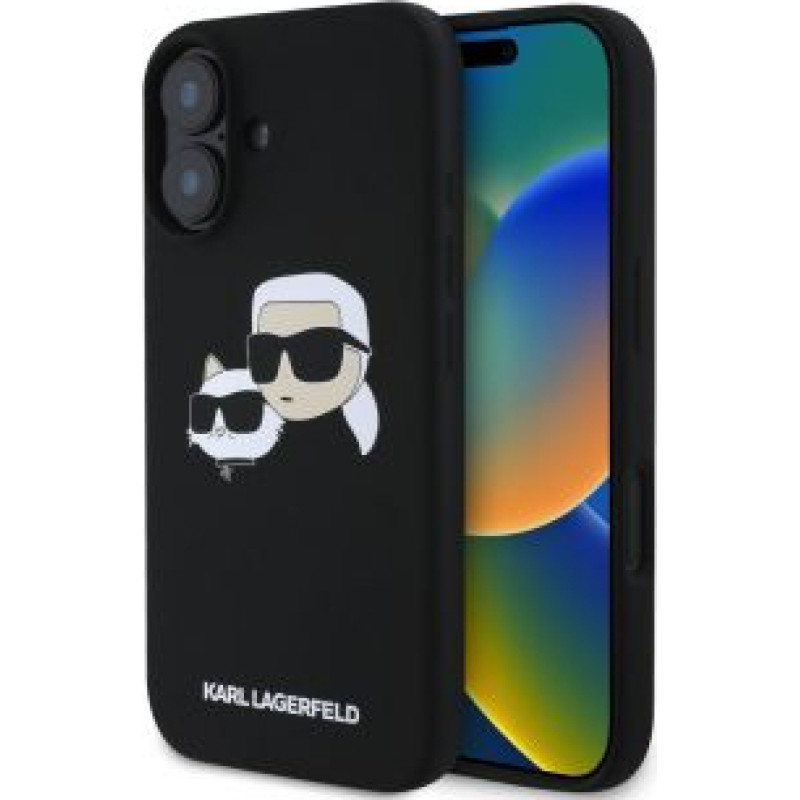 Apple Aizmugurējais vāciņš Apple - Karl Lagerfeld Liquid Silicone Double Heads MagSafe Case for iPhone 16 Plus Black