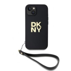 Dkny Aizmugurējais vāciņš DKNY - DKNY PU Leather Stack Logo Wrist Strap Case for iPhone 15 Black