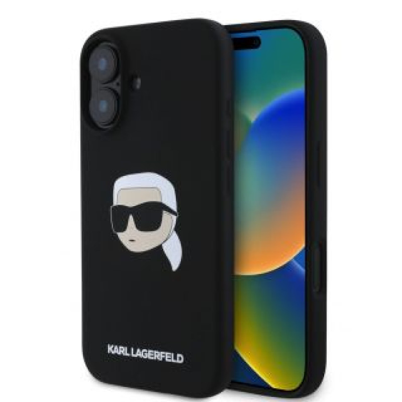 Apple Aizmugurējais vāciņš Apple - Karl Lagerfeld Liquid Silicone Karl Head MagSafe Case for iPhone 16 Black