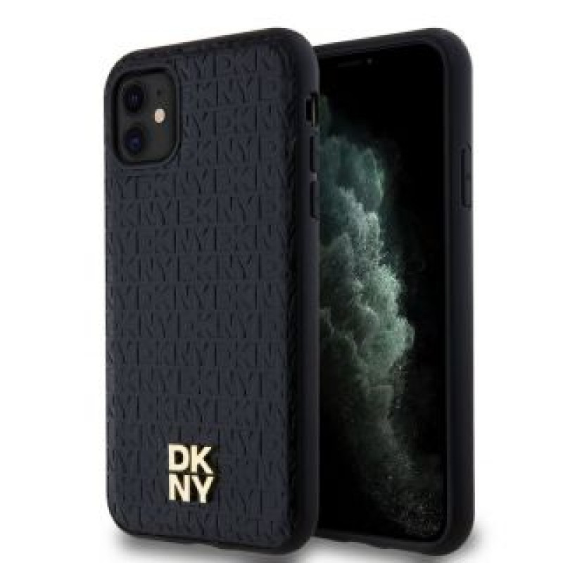 Dkny Aizmugurējais vāciņš DKNY - DKNY PU Leather Repeat Pattern Stack Logo MagSafe Case for iPhone 11 Black