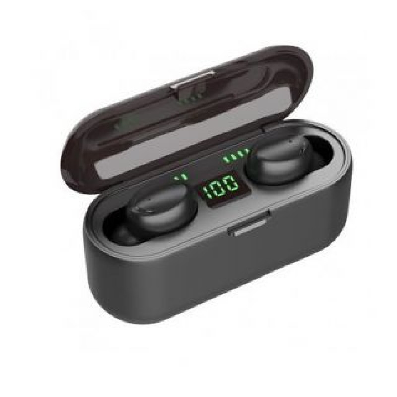 WOW Bezvadu austiņas WoW  F9 Sport&Leisure Super-Fit TWS Bluetooth 5.1 Stereo Earphones with HD Mic LED charging case Black