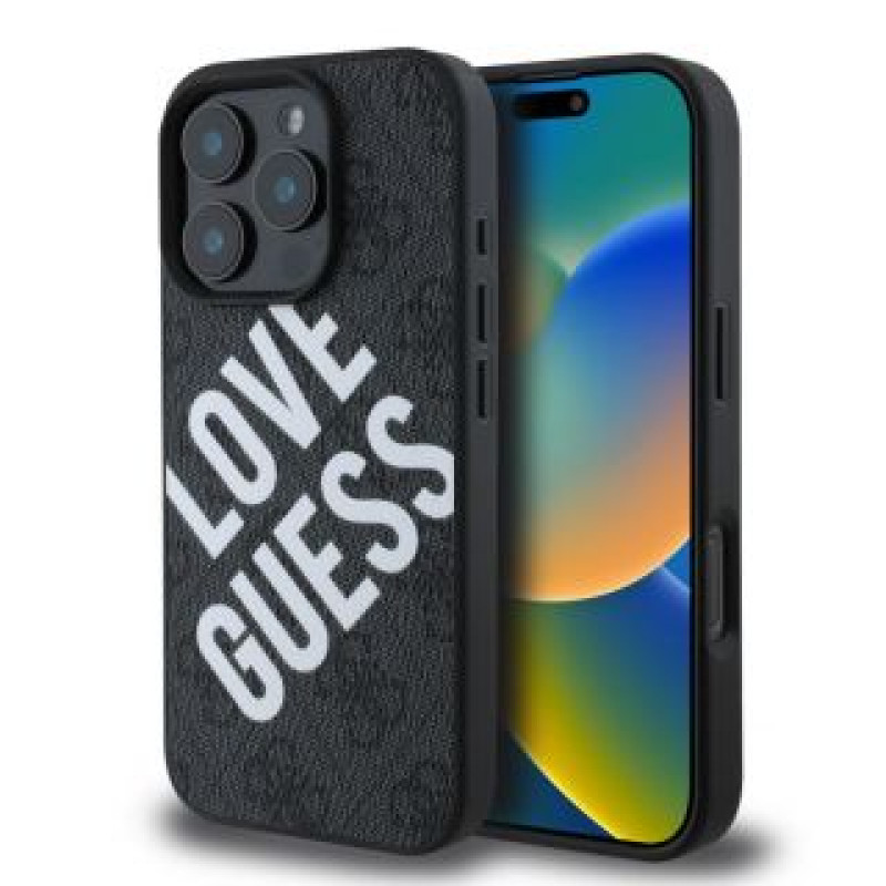 Apple Aizmugurējais vāciņš Apple - Guess PU Leather 4G Big Love Logo MagSafe Case for iPhone 16 Pro Max Black