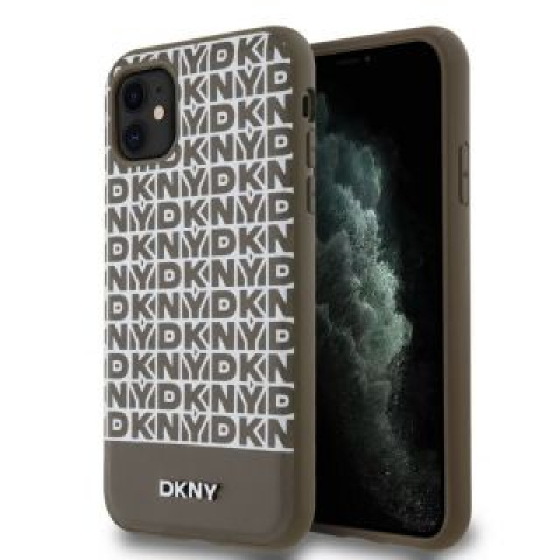 Dkny Aizmugurējais vāciņš DKNY - DKNY PU Leather Repeat Pattern Bottom Stripe MagSafe Case for iPhone 11 Brown