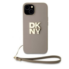 Dkny Aizmugurējais vāciņš DKNY Apple DKNY PU Leather Stack Logo Wrist Strap Case for iPhone 15 Beige