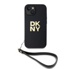 Dkny Aizmugurējais vāciņš DKNY - DKNY PU Leather Stack Logo Wrist Strap Case for iPhone 14 Black