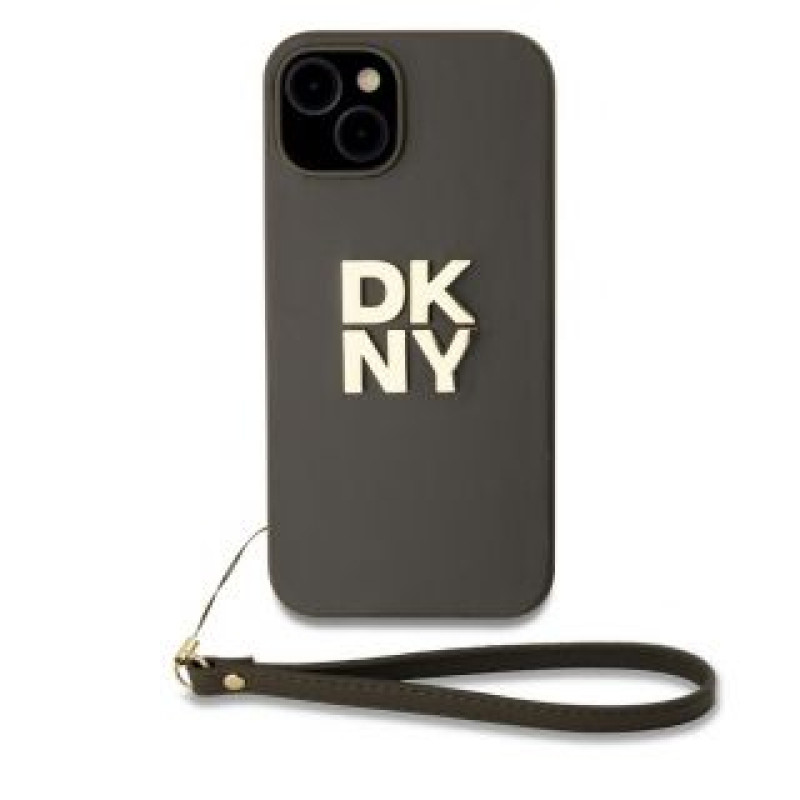 Dkny Aizmugurējais vāciņš DKNY - DKNY PU Leather Stack Logo Wrist Strap Case for iPhone 15 Brown