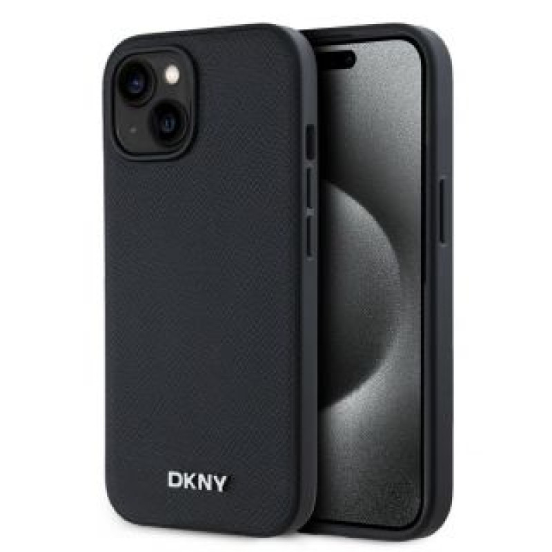 Dkny Aizmugurējais vāciņš DKNY - DKNY PU Leather Silver Metal Logo Magsafe Case for iPhone 14 Black