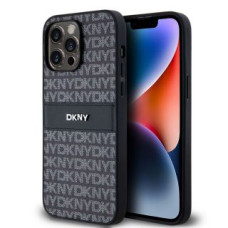 Dkny Aizmugurējais vāciņš DKNY - DKNY PU Leather Repeat Pattern Tonal Stripe Case for iPhone 14 Pro Black