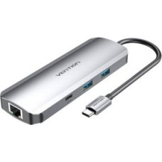 Vention Cita datorprece Vention  USB-C Docking Station to HDMI, USB-C, 2x USB3.0, RJ45, SD, TF, TRRS 3.5mm, PD 0.15m Vention TOMHB (gray)