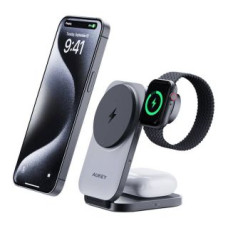 Aukey Bezvadu lādētājs Aukey  Magnetic Wireless Charger 3 in 1 MagFusion Aukey LC-MC312, 15W Qi2 (gray)