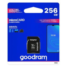 Goodram Zibatmiņa Goodram  Goodram Microcard 256 GB micro SD XC UHS-I class 10 memory card, SD adapter (M1AA-2560R12)