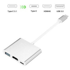 Ilike Parveidotājs iLike  HD1 3in1 USB-C (Type-C) Plug to HDMI 4K / USB 3.0 / USB-C Female Audio&Video Cable Adapter Silver