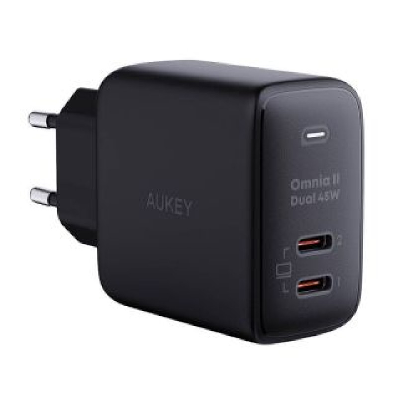 Aukey Adapteris Aukey  Wall Charger Aukey PA-B4T, 2xUSB-C, 45W (black)